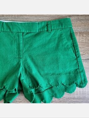 J. CREW Emerald Green Scallop Hem Cotton Linen Blend Shorts Women's 6